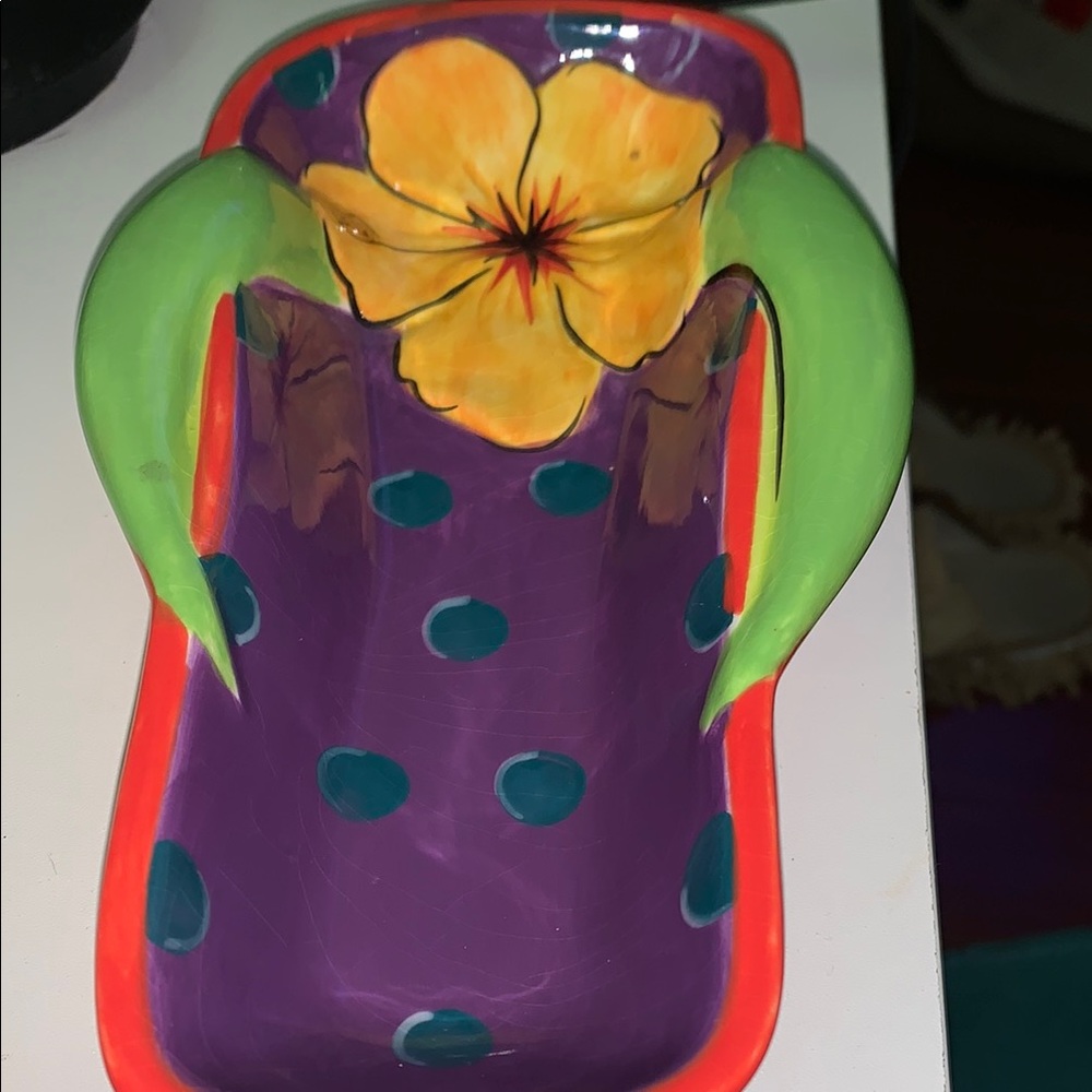 Clay art flip flop serving dish or decor